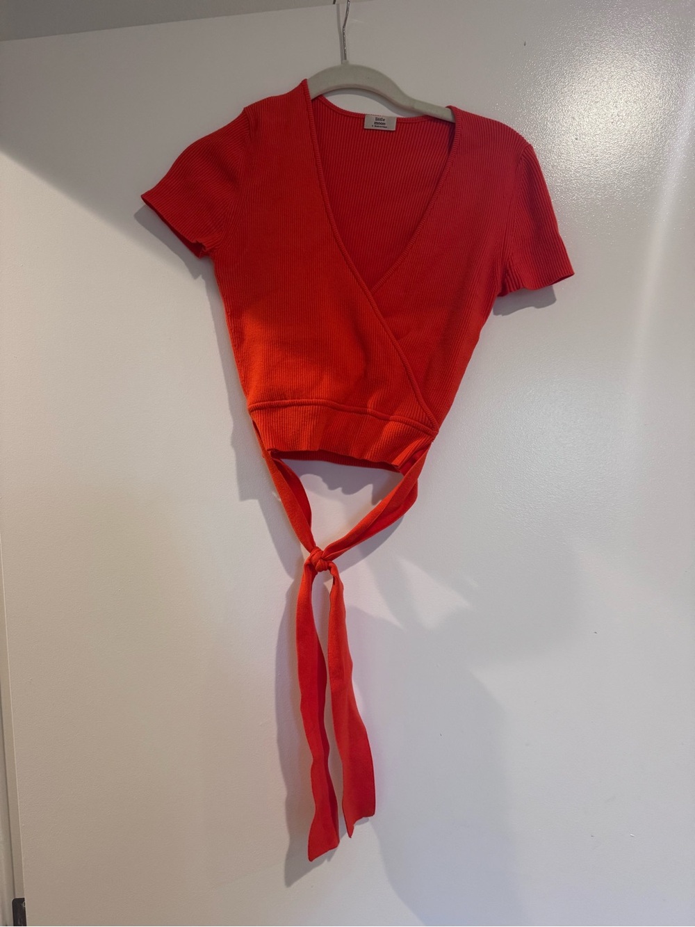 Aritzia Little Moon Red Tie-Waist Ribbed Crop Top